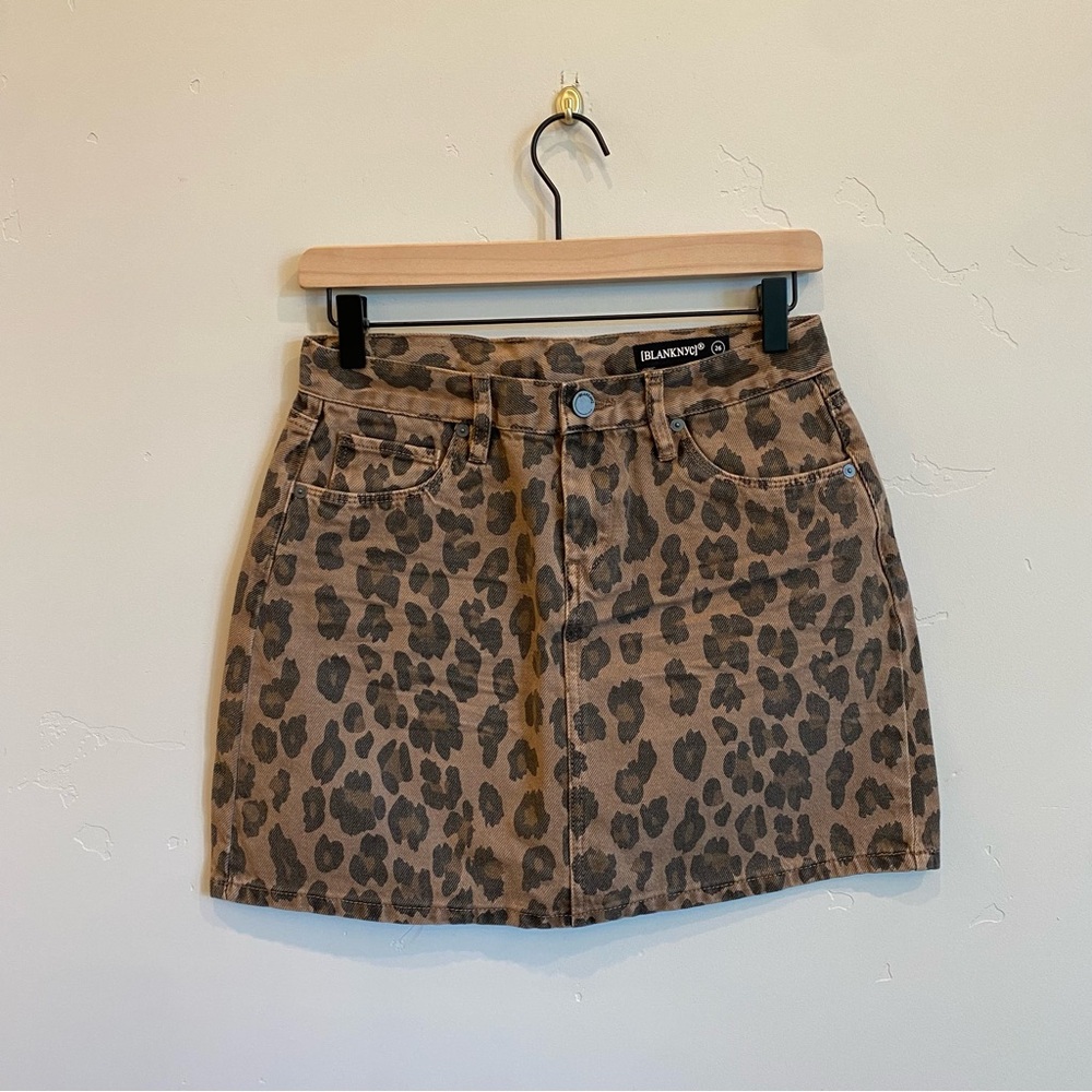 BLANK NYC Leopard Cheetah Print Denim A Line Mini Skirt